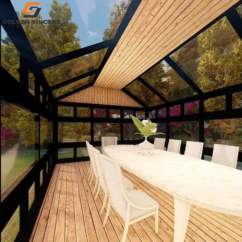 Modern Style Sliding Sun Room Commercial Glass House with Soundproof Aluminium Alloy Frame for Winter Gardens or Villas