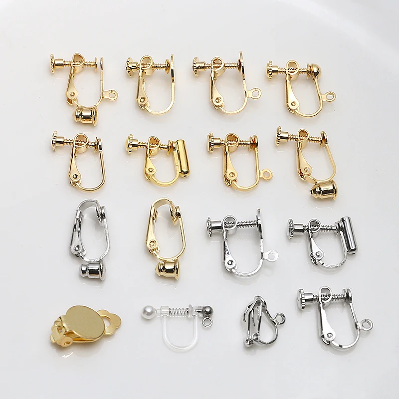 2pcs Diy Jewelry Accessories Gold Color Plated Screw Ear Clip No Pain Ear Hole Ear Clip Converter Earring Material Handmade