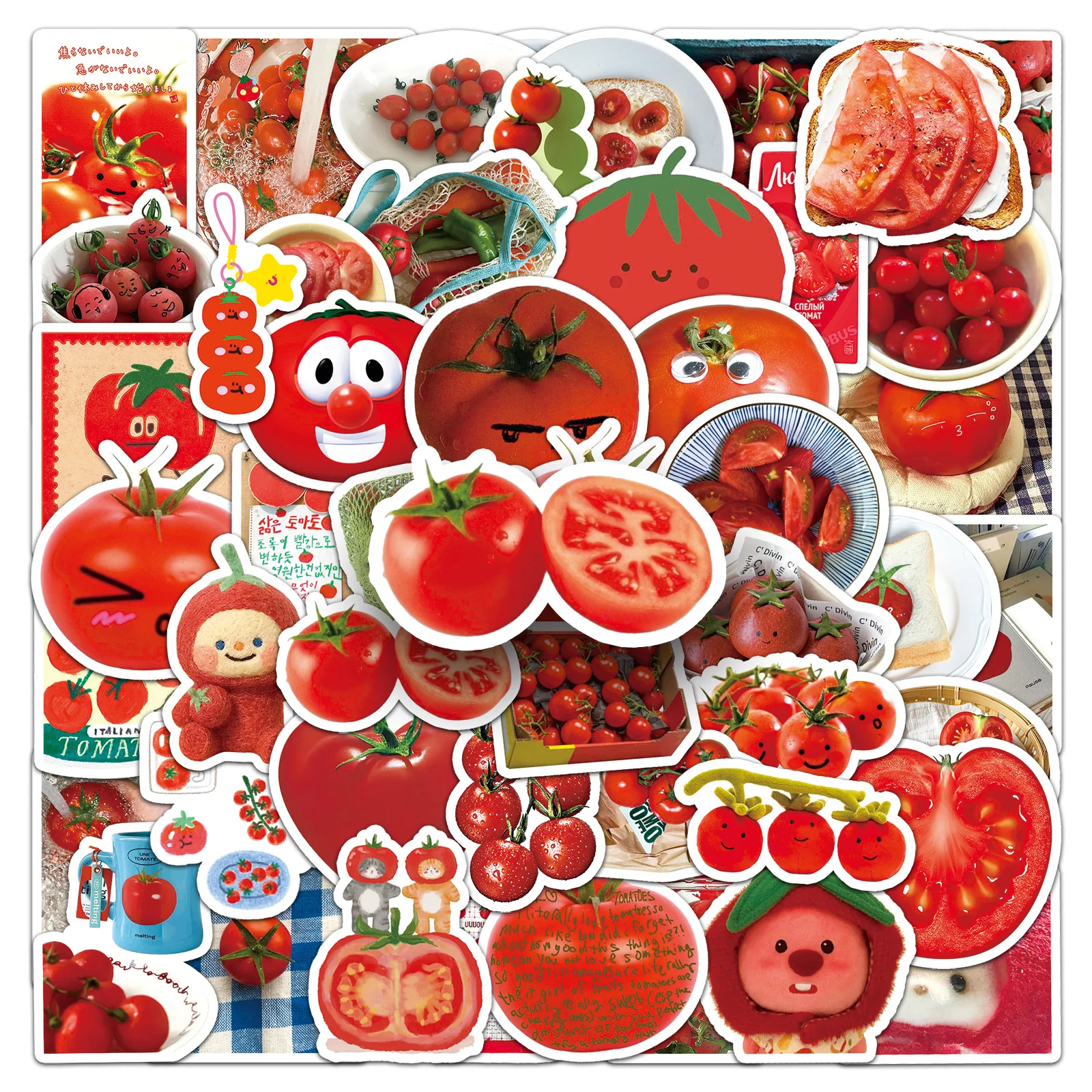 50Pcs Funny Tomato Cartoon Cute Waterproof Sticker Skateboarding Retro Home Decal Sticker