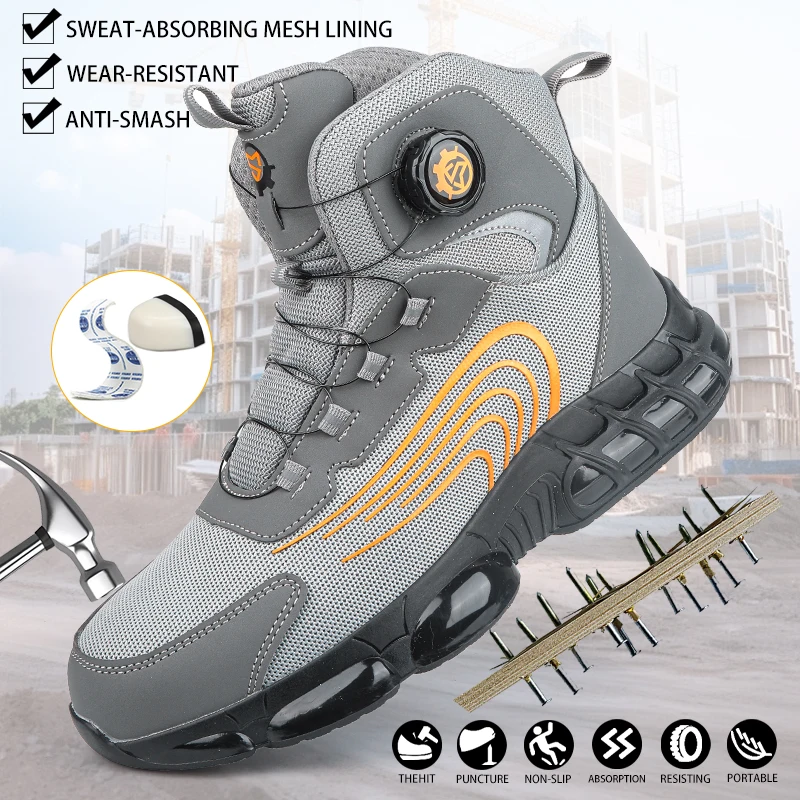 

Lazy person's safety shoes with rotary buckle for anti-puncture, work shoes, labor protection shoes, lathe processing, gardening