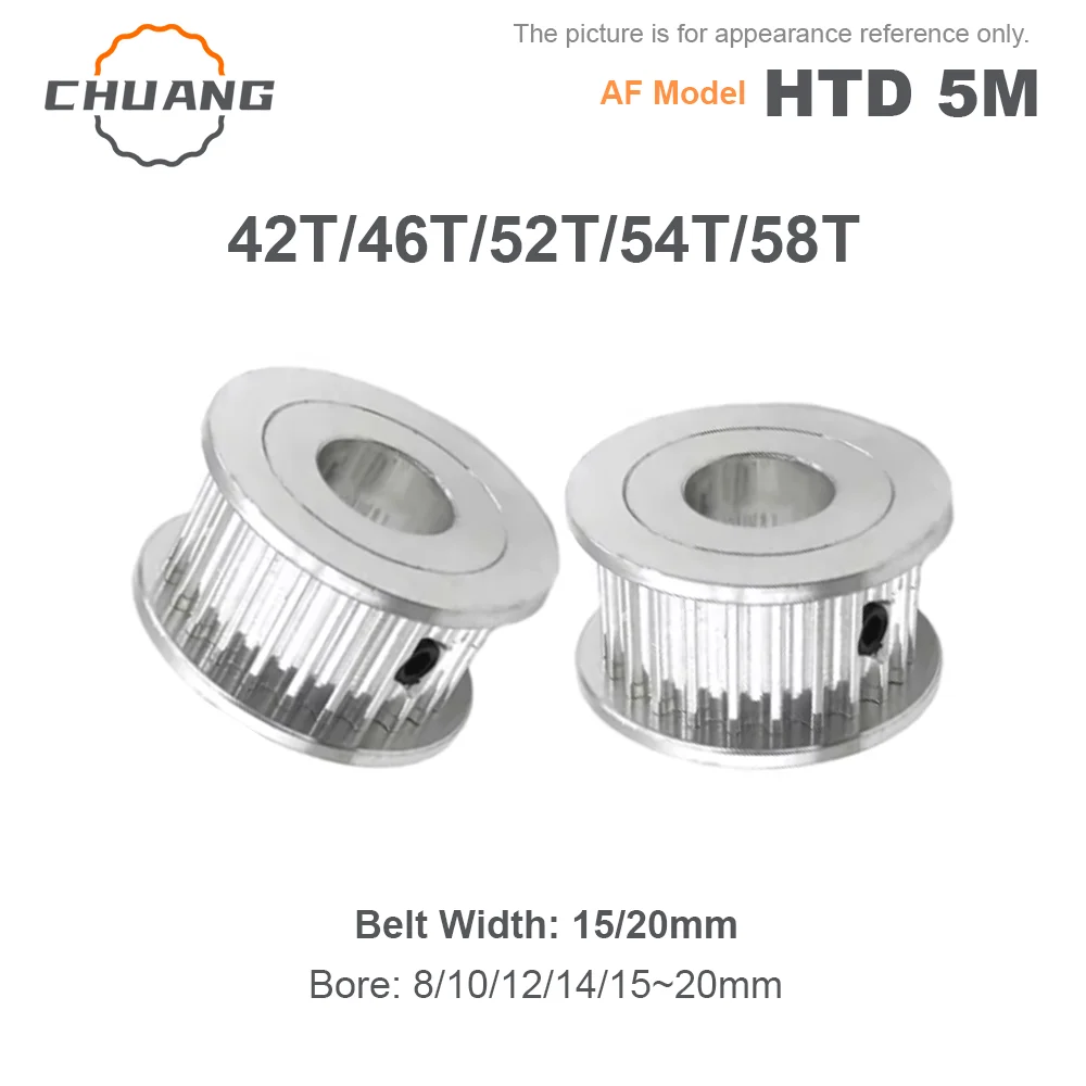 HTD5M 42T/46T/52T/54T/58 Teeth Timing Pulley AF Type Keyway Bore circular hole 8~20mm For HTD 5M Timing Belt Width 10~40mm 5GT