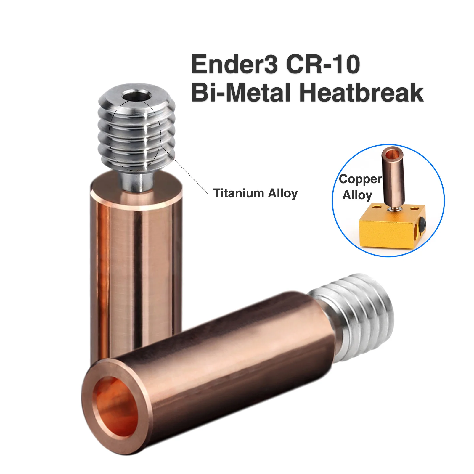 Ender3 CR10 Bi-Metal Heatbreak/Stainless Steel Throat BiMetal Titanium + Copper Heatbreak for Ender 3V2 Neptune 4 Ender 5