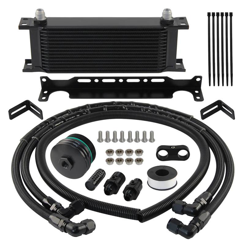 Oil Cooler 14 Rows Filter Adapter Connector Sandwich Plate 8AN Kit For Toyota Mark X Reiz 2GR 3GR 4GR Crown 2.5L V6 Aluminum
