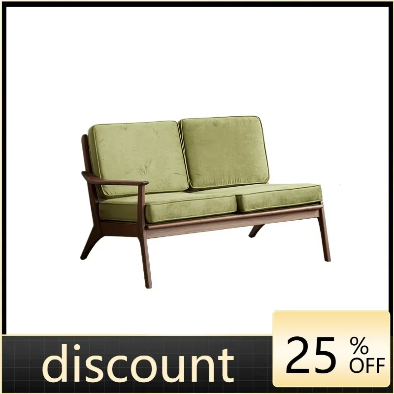 LMM Nordic retro black walnut solid wood fabric three-person sofa Arhat sofa tatami