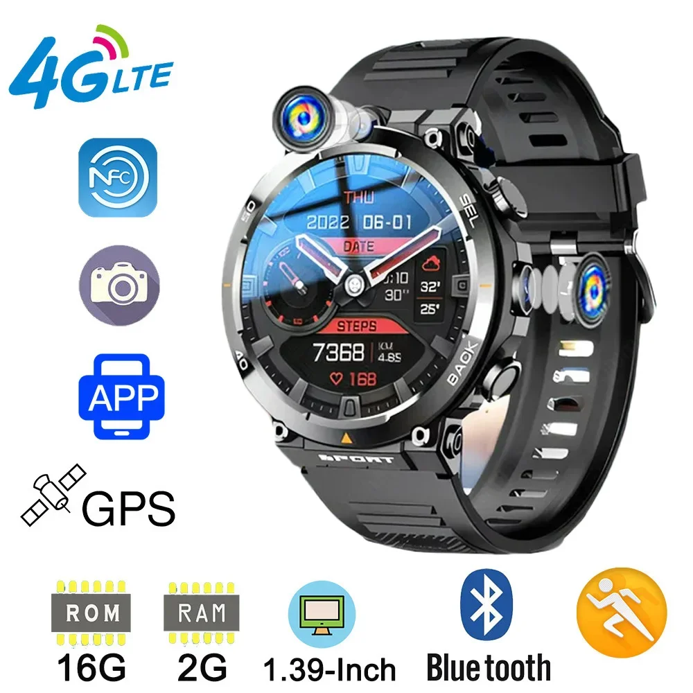 2024 New 4G LTE Smartwatches, HD Dual Camera SIM Card WIFI GPS APP Download NFC Android Smart Watch for Men Supports Google Play