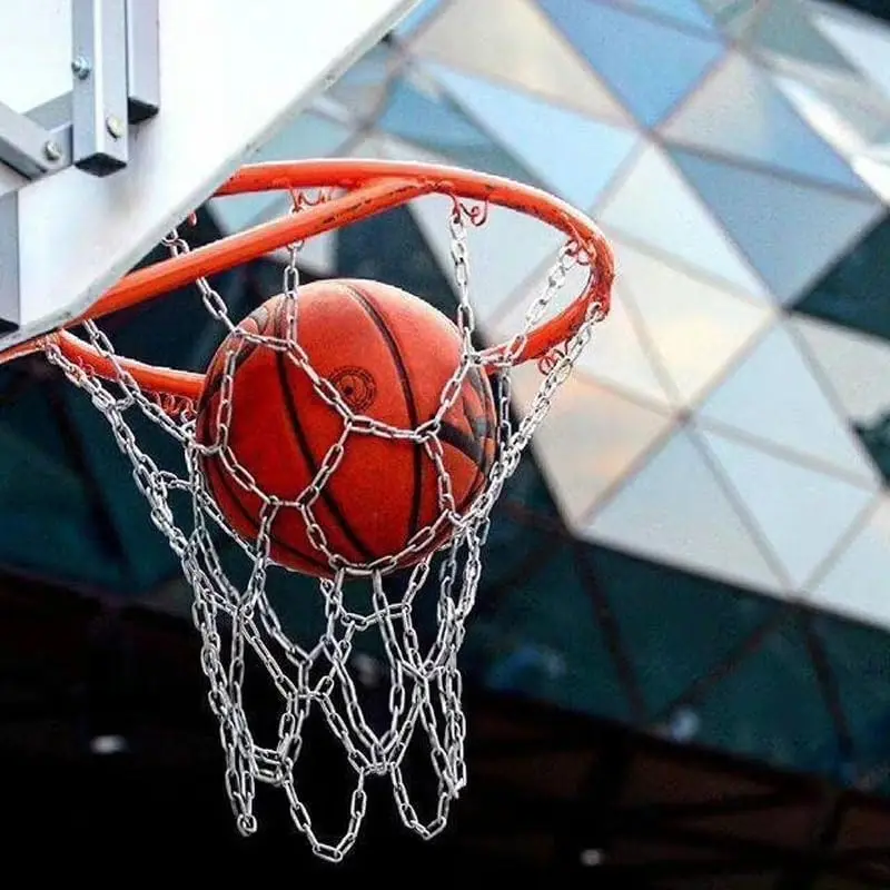 Rede de cesta de basquete com corrente de aço inoxidável para exterior com 12 alças