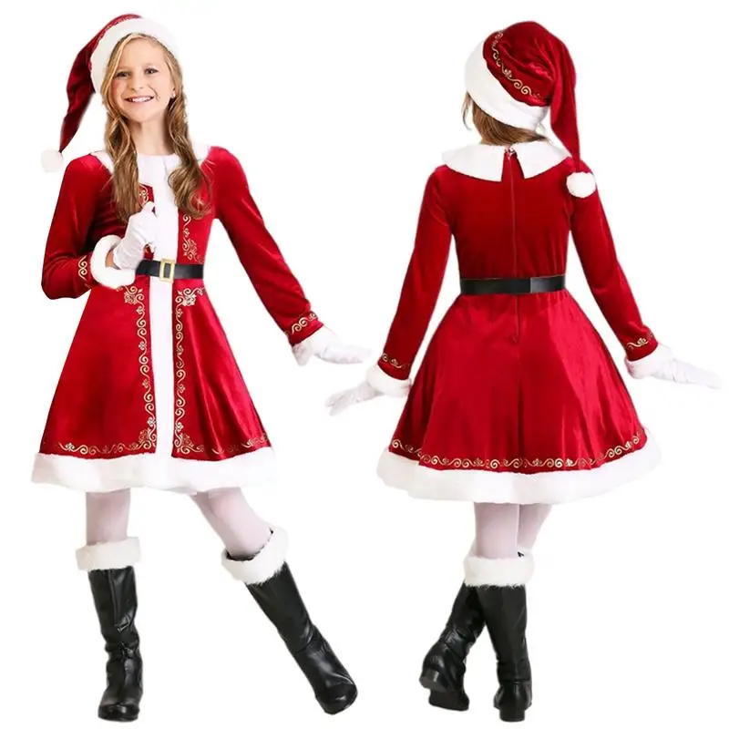 

Girls' Christmas Santa Costume Novelty Child's Santa Clause Costume New Christmas Princess Dress Suit With Santa Hat for Girls