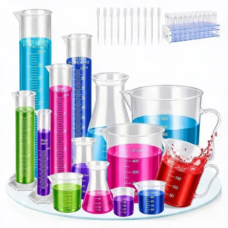 ABZW Plastic Test Tube And Beaker Set- 67PCS For Classroom And Lab Use Laboratory Graduated Cylinder And Dropper Included