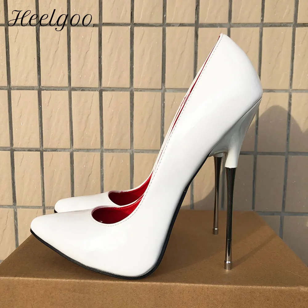 Heelgoo Glossy White 16cm Ultra High Heel Shoes Plus Size 35-46 Sexy Night Club Performance Stiletto Pumps for Crossdresser