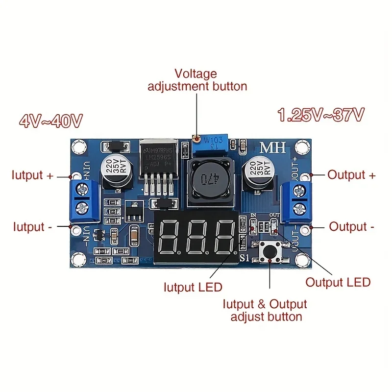 LM2596 DC DC Step Down Converter Voltage Regulator LED Display Voltmeter 4.0~40 to 1.3-37V Buck Adapter Adjustable Power Supply