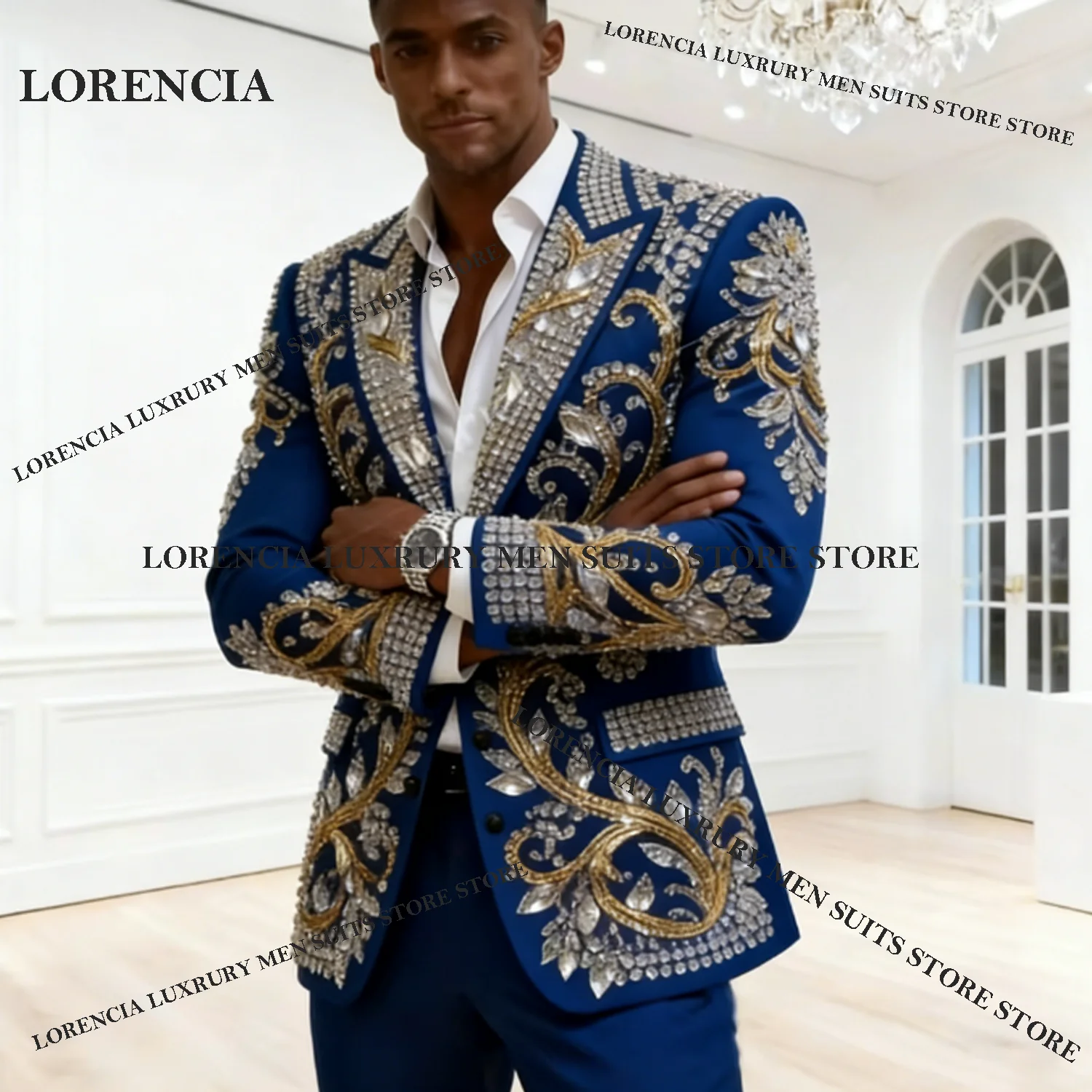 Customized Exquisite Men Diamond Design Suits Wedding Tuxedos Sparkly Slim Ropa Hombre 2 Pieces Sets Groom Male Blazers