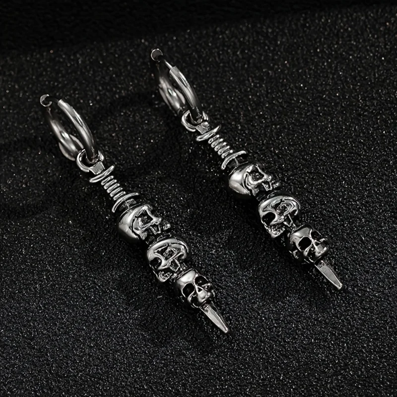 Vintage Punk Style Dagger Skull Pendant Earrings, Suitable for Women's Halloween Party Accessories, Jewelry Gifts