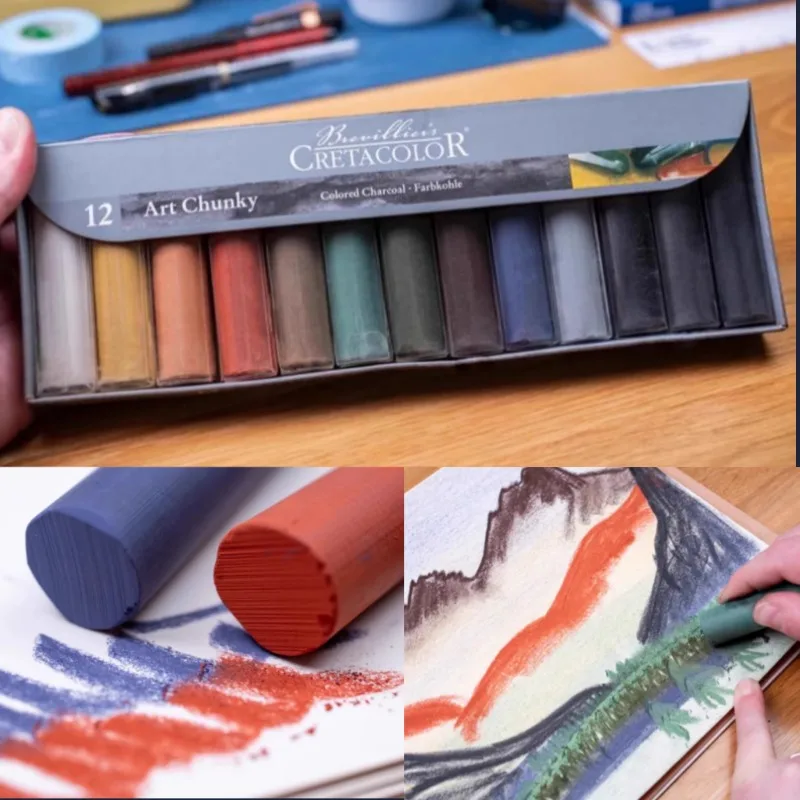 12-color Thick Short Colored Charcoal Stick Set Soluble Water-based Sketching Charcoal Sticks Art Watercolor Painting Oil Pastel