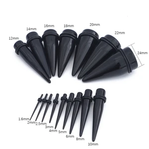 2pcs Bening Putih Hitam Terowongan Telinga Lancip Plug Tandu Expander Gauge Anting-Anting 1.6-24mm Akrilik Peregangan Tindik Tubuh Perhiasan 10 pengukur hitam penjualan terbaik - №
