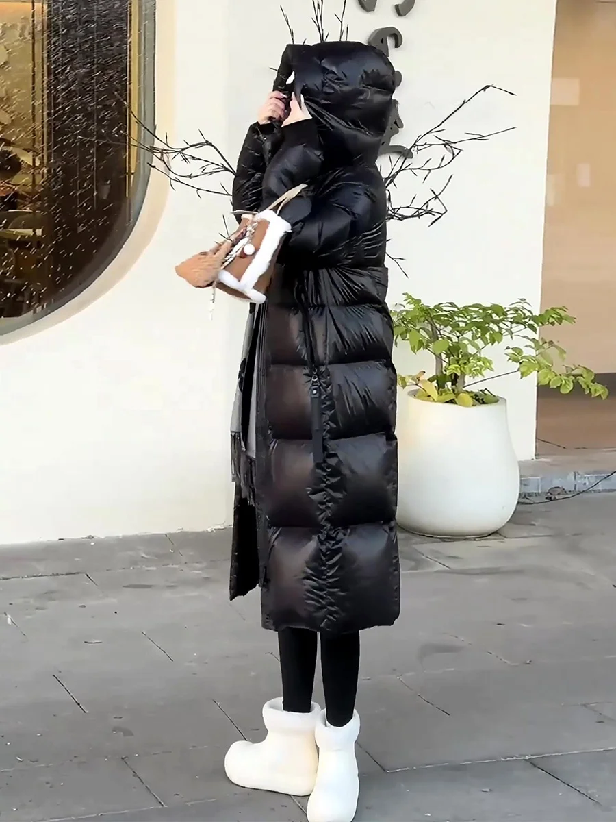 Invierno Thiened largo por encima de la rodilla blanco Du down Jaet mujer coreano Sle Ultra-resistente abrigo cálido con sombrero