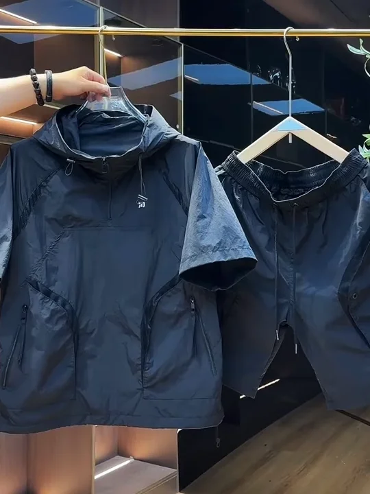 

Новый летний повседневный спортивный комплект, мужская модная лоскутная свободная спортивная одежда Qui Dry, толстовка с капюшоном ort Sve orts, комплект из двух предметов