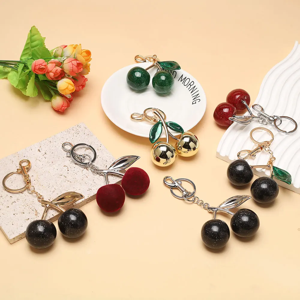 Portachiavi alla moda con ciliegia rossa, frutta estiva, ciliegie, portachiavi con ciondolo per donna, uomo, borsa per gioielli, accessori regalo