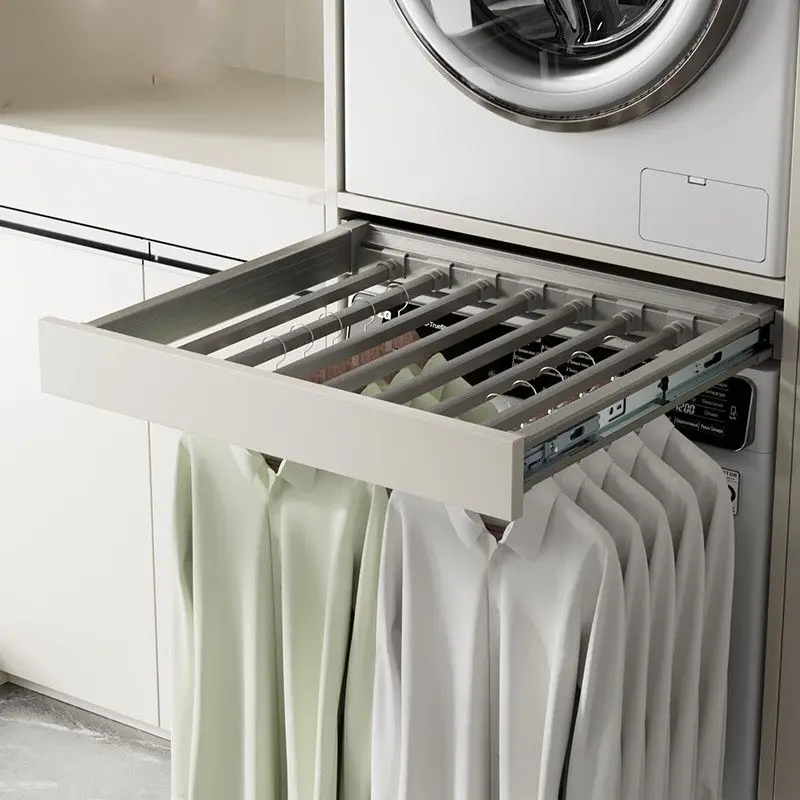 

Washing machine pulling balcony hidden telescopic invisible rebound drying rack pants rack built-in storage slide