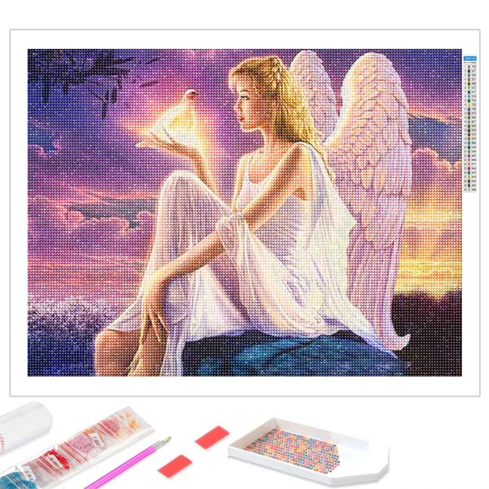 Anioł diament malarstwo pełny zestaw wierteł 5D DIY diament mozaika dziewczyna Cross Stitch ozdoby ze strasu Home Decor Handmade prezent