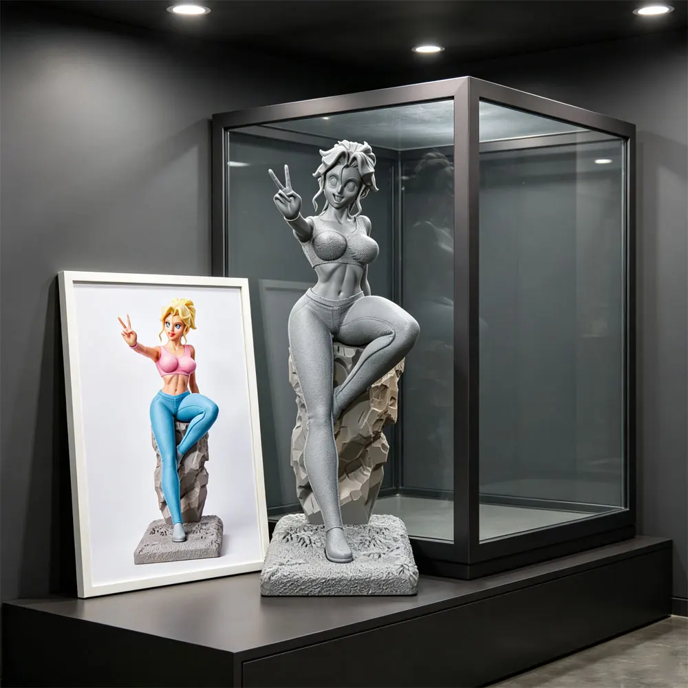 1/24/6 Energetic sporty girl making a V-sign, sexy fitness-style girl Kuramitsu, NSFW, 3D-printed gray figure statue, unpainted