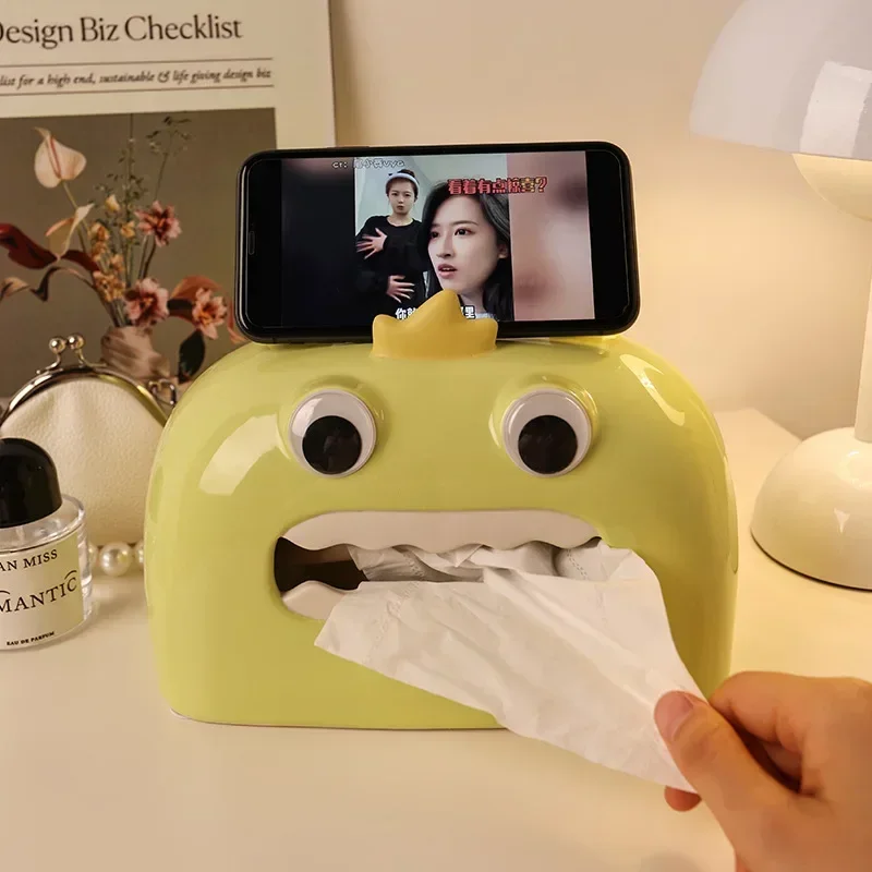 Ins Style Little Monster Ceramic Tissue Box Home Living Room Coffee Table Dining Table Creative High-value Tissue Box