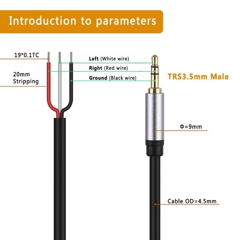 احترافي 3.5 مم من الذكور إلى عارية الموصلات السلكية مفتوحة كابل الأذرع الطرف لاستبدال كابل الجهاز الصوتية والإصلاحات
