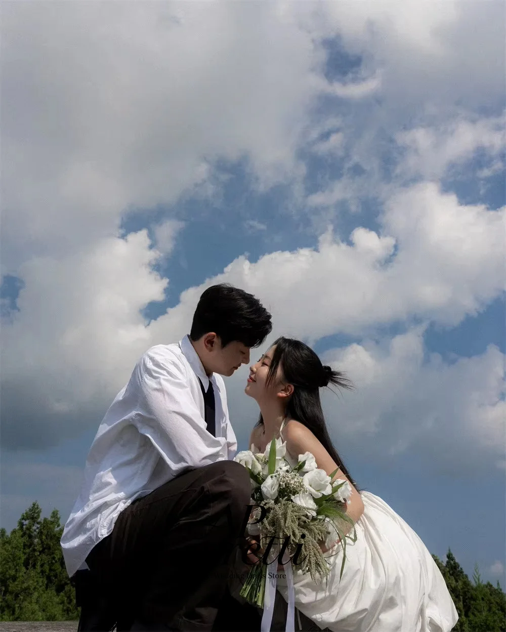 AP pretti Cute Ivory Halter Satin Korea Wedding Dress Photo Shoot Customized 2026 Mini-length Bubble Dress Bridal Gown 웨딩드레스