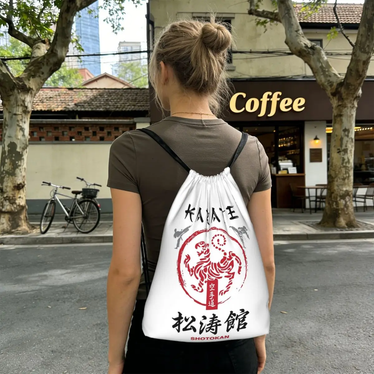 Shotokan Karate Symbol And Kanji White Text Backpacks Multi-function Drawstring Bags Sports Bag Book Bags for Man Woman Students