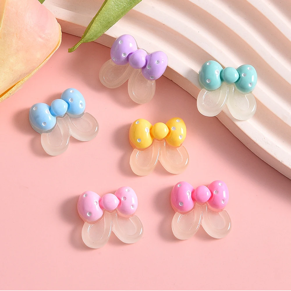 10PCS Noctilucent Bow Ears Series Resin Flat Back Cabochons For Hairpin Scrapbooking DIY Jewelry Craft Decoration Accessories