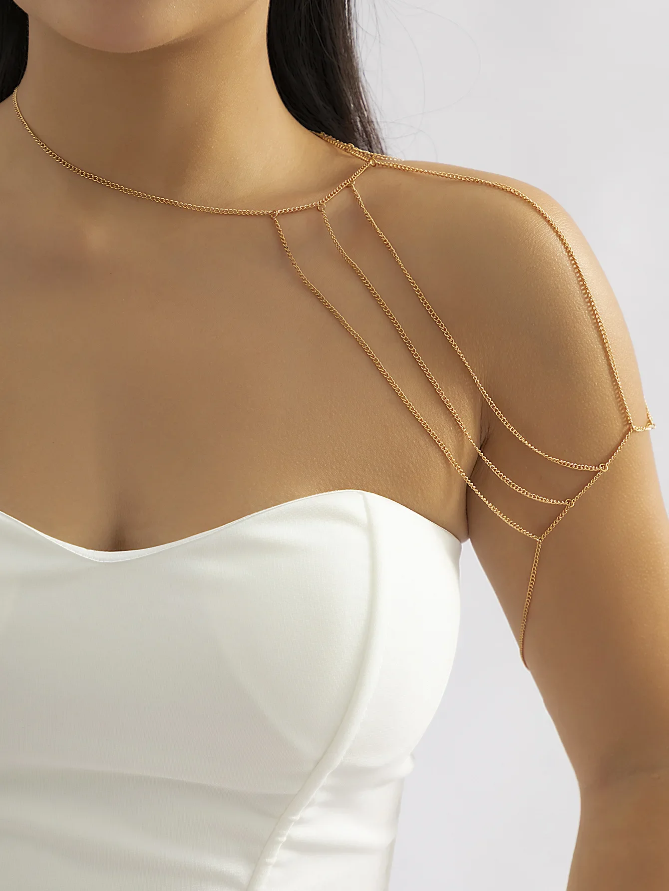 2024 Vintage Iron Alloy Chain Body Chain Silver Multi Layer Tassel Shoulder Neck Connect for Women Party Prom Jewelry Gift