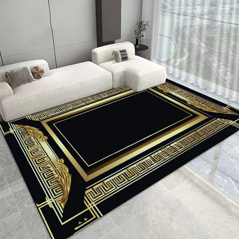 

Luxury Carpets Living Room tapis salon European Black Gold Rugs Home Decor Soft Floor Mat Bedroom Lounge Rug Anti-slip Washable