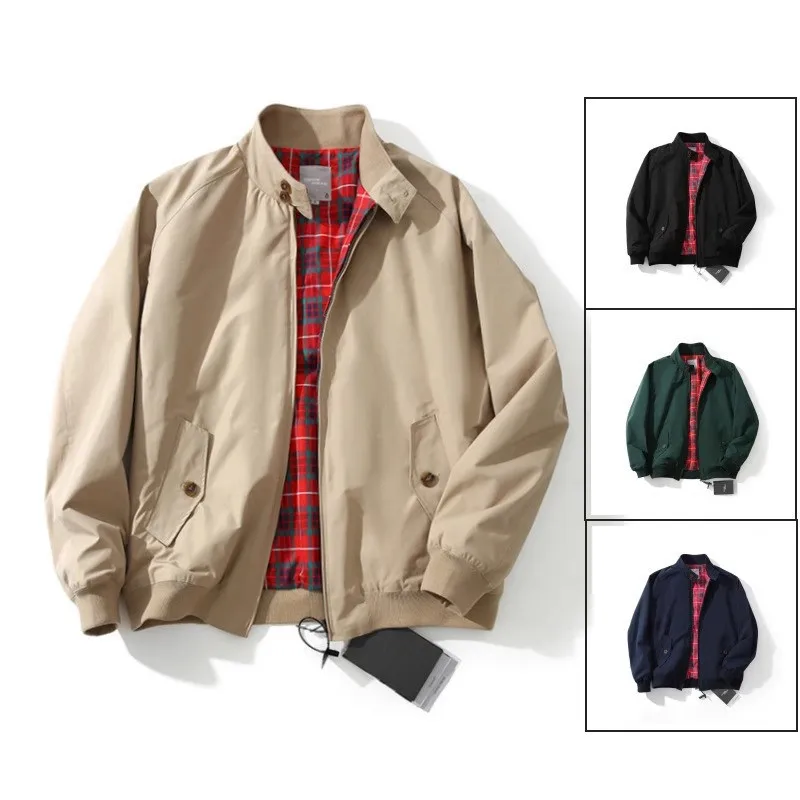 American Retro Tough Guy Flight Jacket  Harrington  Spring Autumn Solid Color Versatile Stand Collar Three-Proof Coat