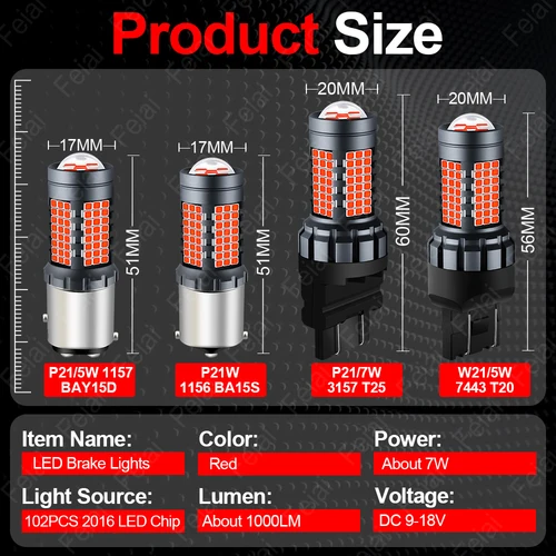 Imagen 2 del producto 7443 1157 3157 P21W bombilla LED Canbus luces de freno LED lámpara de parada P21/5W BAY15D W21/5W T20 P21/7W T25 BA15S 1156 Flash estroboscópico rojo