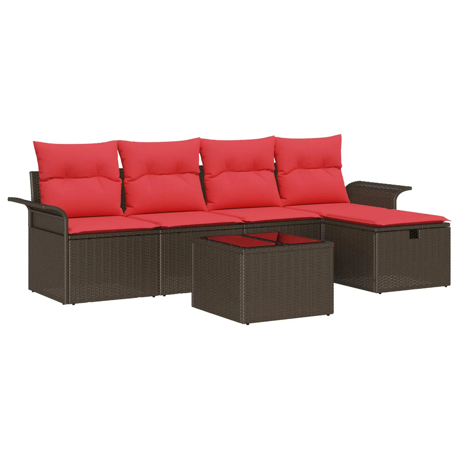 Conjunto de sofá externo de 6 peças com almofadas, móveis de vime marrom, assentos de jardim