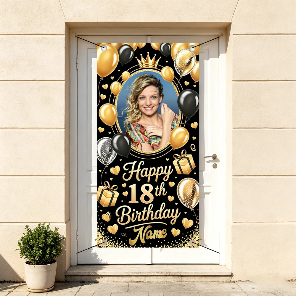 Custom Birthday Party Polyester Banner with Crown Designs Personalized Name and Age Party Hanging Banners for Party Gifts