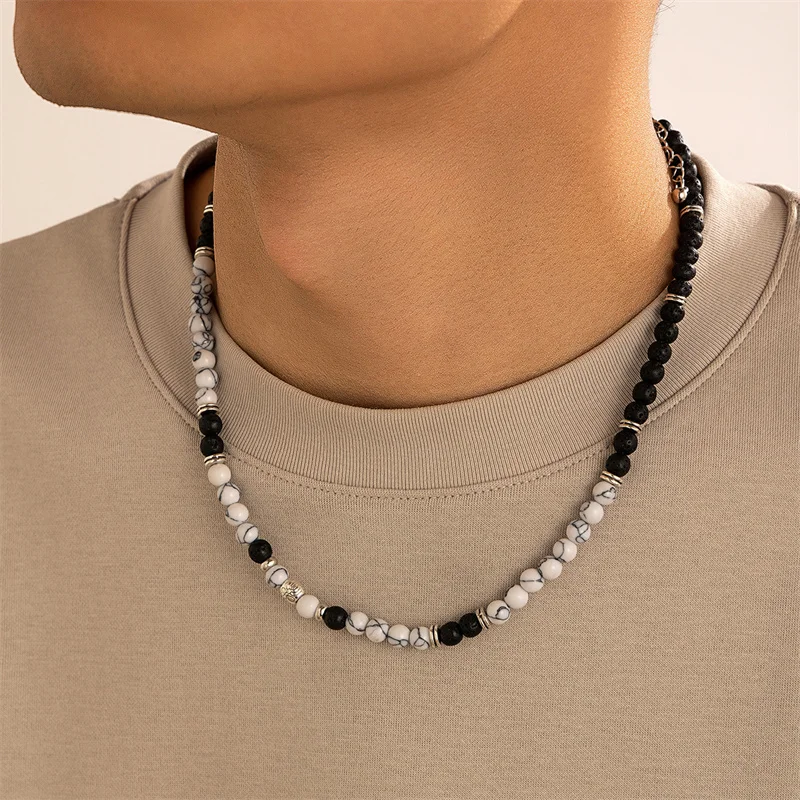 New Black Brown Beads Pendant Necklace for Men Trendy Accessories on the Neck Collar 2024 Fashion Jewelry Male Gift Decoration
