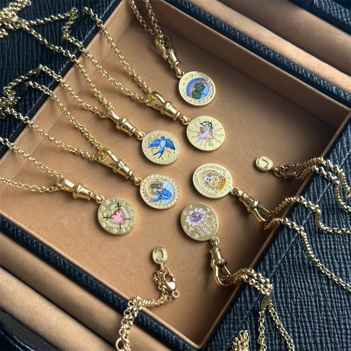 

Tarot Card Series Necklace, Female Lover, Lucky Warrior, Guardian, Peace Grid Necklace, Gold Plated, Color Preserved