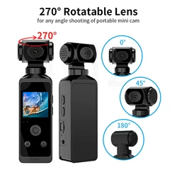 4K Ultra HD Pocket Action Camera 270° Rotatable Vlog Wifi Mini Sports Cam Waterproof Case Helmet Travel Bicycle Driver Recorder