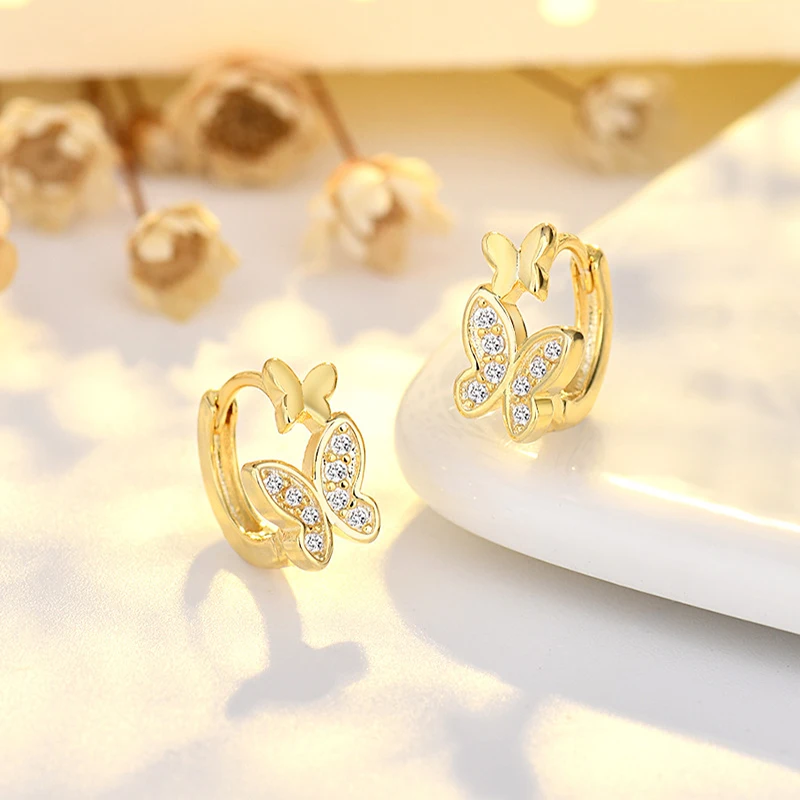 New Fashion Lovely Animal Design Hoop Earrings Small Huggies Butterfly Crystal Minimal Tiny Earring Piercing Jewelry For Women