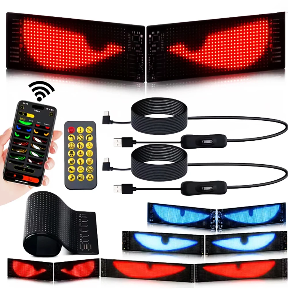 نافذة السيارة الخلفية DC5V RGB كامل اللون عين الشيطان LED شاشة مرنة شاشة لينة USB مثبتة على السيارة لتقوم بها بنفسك عالية الوضوح مقاوم للماء