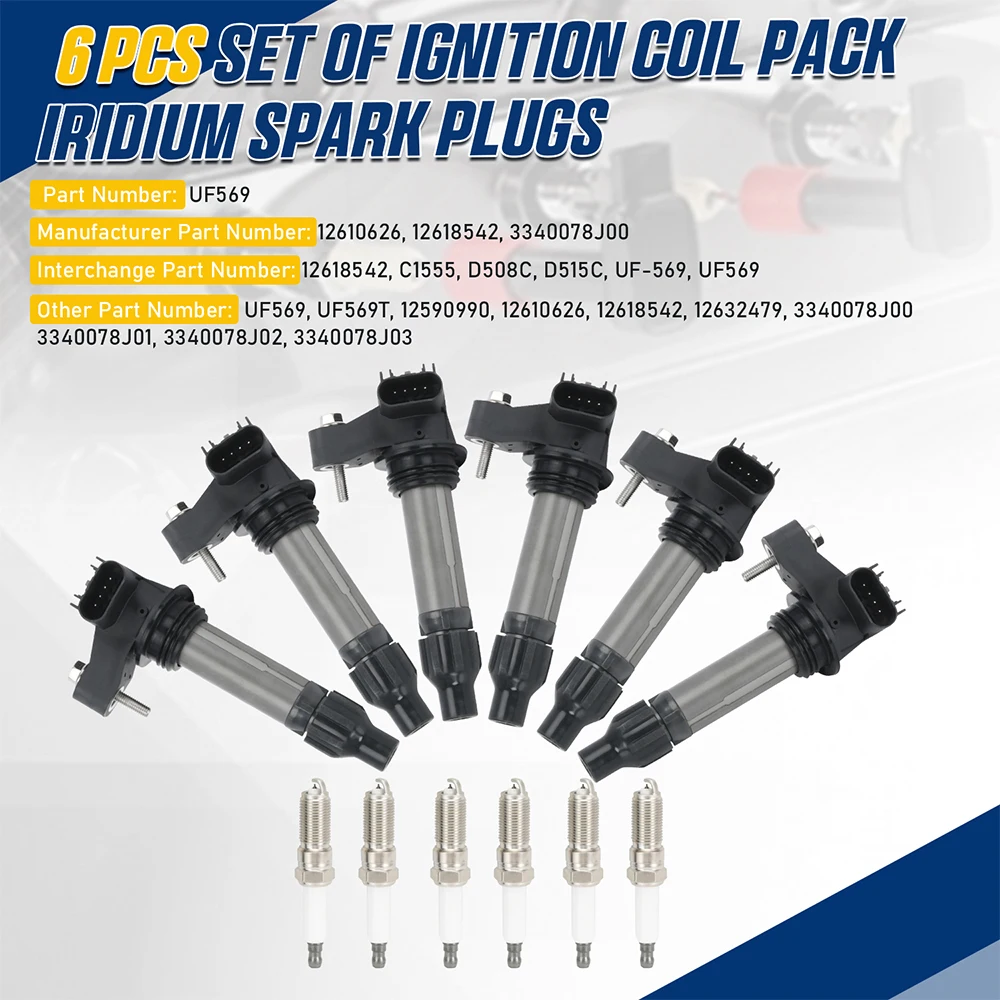 33400-78J01 33400-78J02 6Pcs Ignition Coil For GMC Acadia Terrain Canyon 3.6L 3.0L For Buick Cadillac Chevrolet UF569 12632479