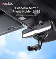 YESIDO Car Rearview Mirror 360° Cell Phone Holders GPS Holder Phone Soft Clip Phone Holders Stand with Soft Silicone Pads C193