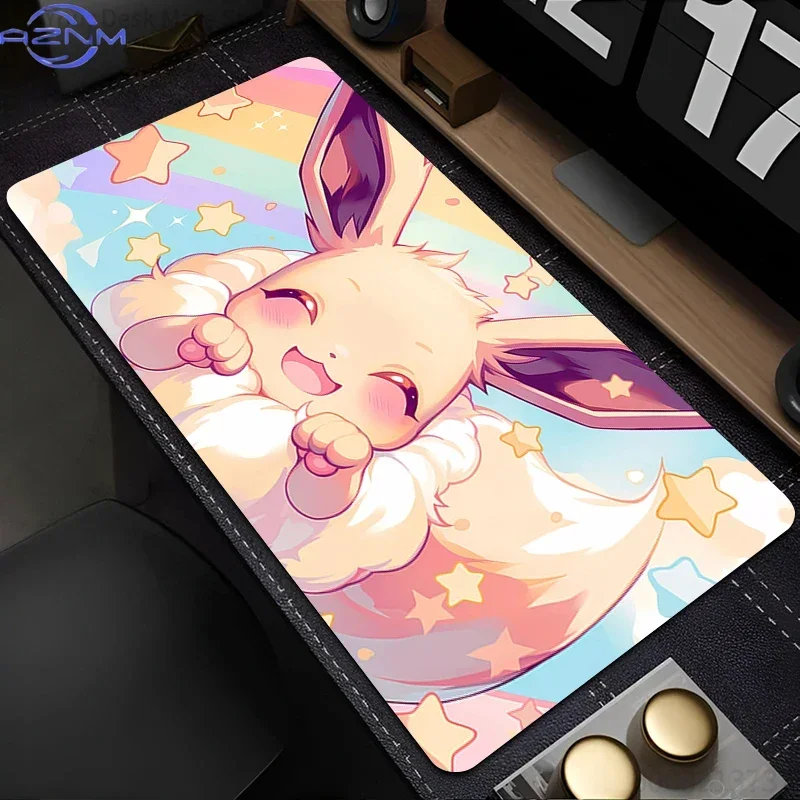 Large Extended Mousepad, Spring Flower Field Cute Fluffy Cartoon Creature Art Desk Mat, Rubber Non-Slip Base, Waterproof Gaming