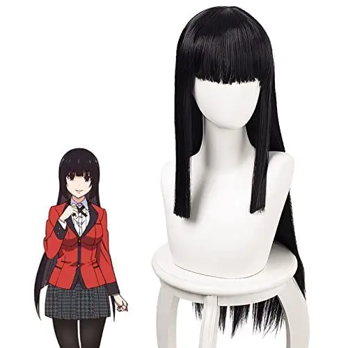 Schwarze lange gerade Pony Perücke für Mädchen Cosplay Yumeko Perücke Halloween Kostüm Party Perücke