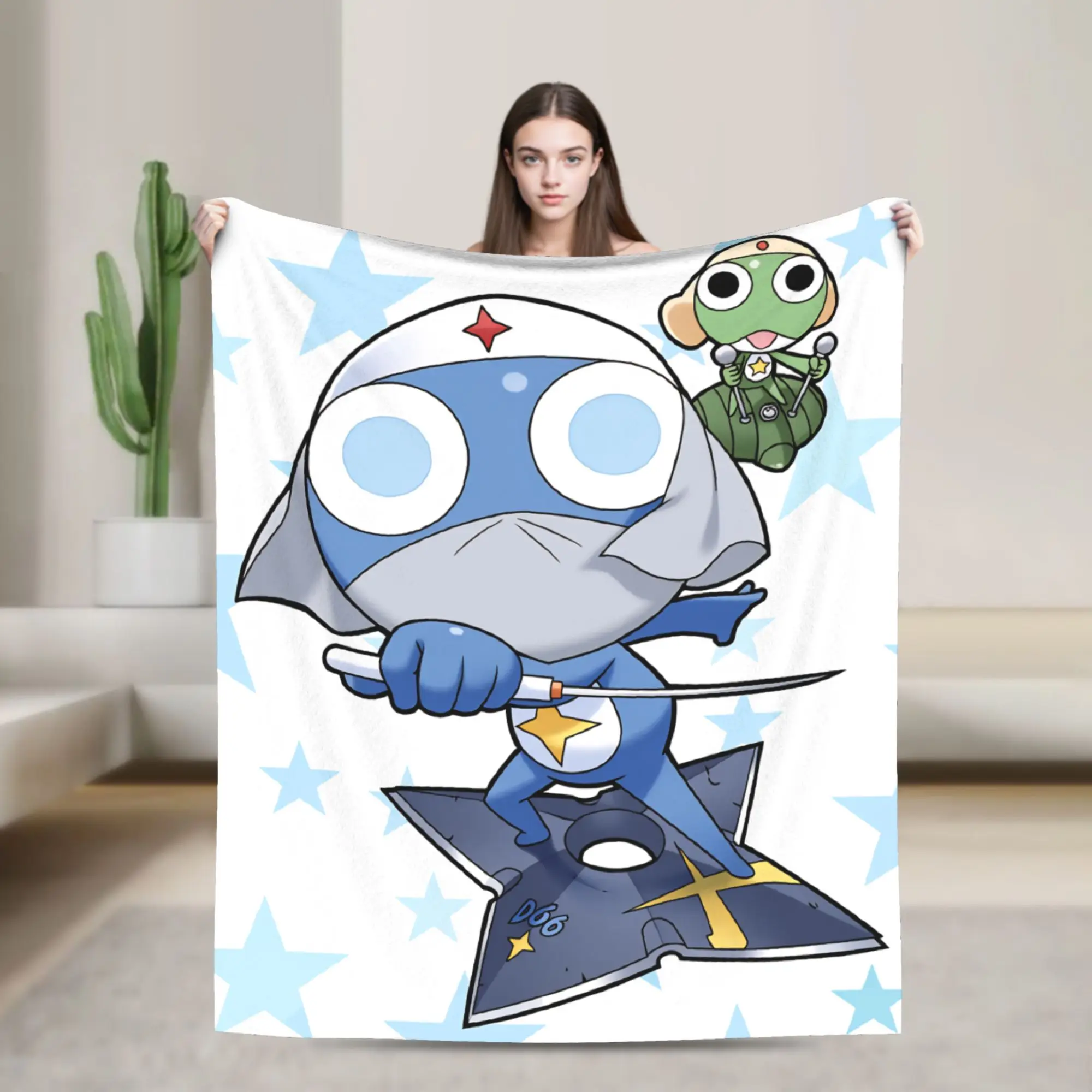 Keroro Gunsou Frog Super Warm Blanket  Decorative Plush Throw Blanket Aesthetic Couch Chair Flannel Bedspread Sofa Bed Cover