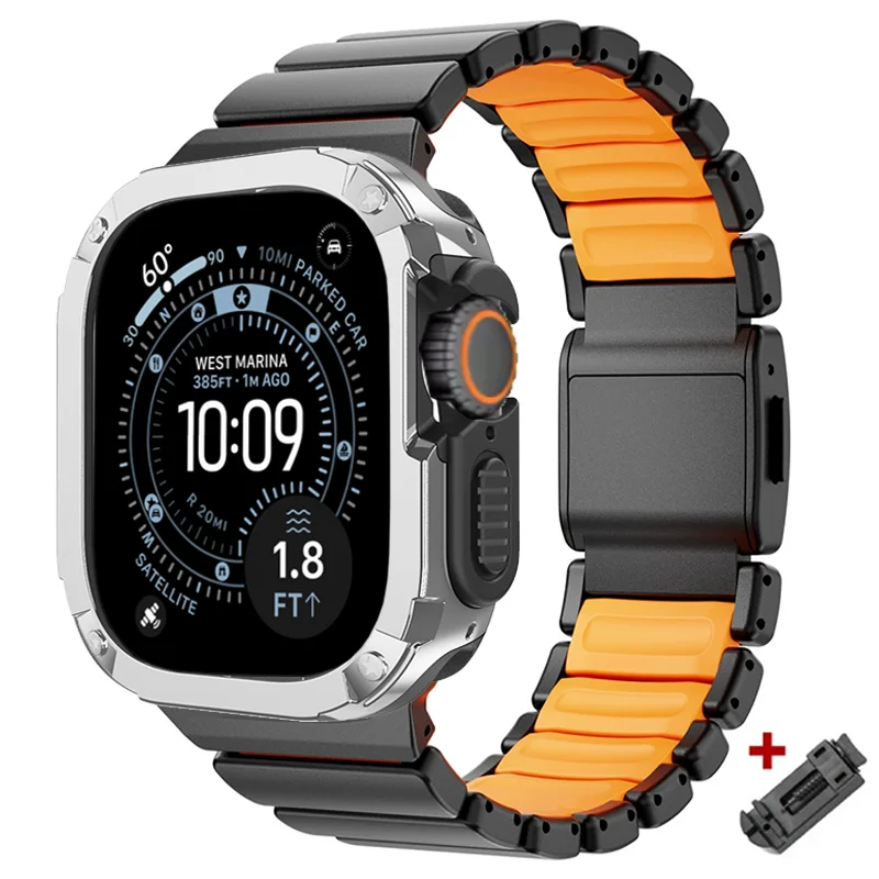 Luxury Titanium Strap+Plastic Case For Apple Watch Ultra 3 2 1 49mm Sport Metal Band For iwatch Series 11 10 46mm 9 8 7 45 44MM