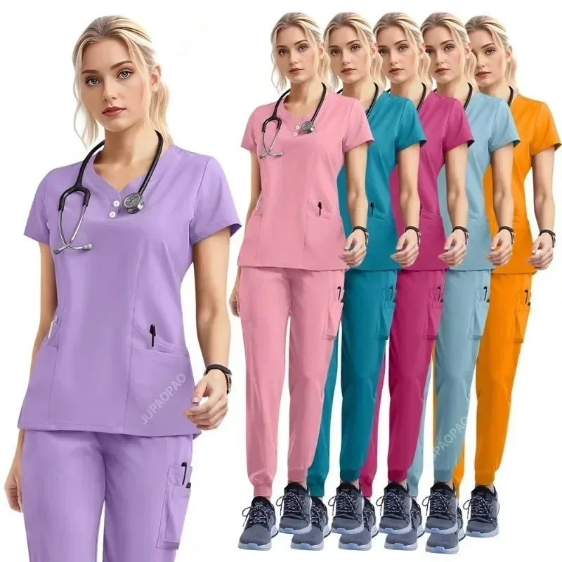 Multicolor Scrub Set para Mulheres, Médico Workwear, Enfermeira Scrubs, Atacado Jogger Suit, Uniformes Cirúrgicos Médicos Hospitalares