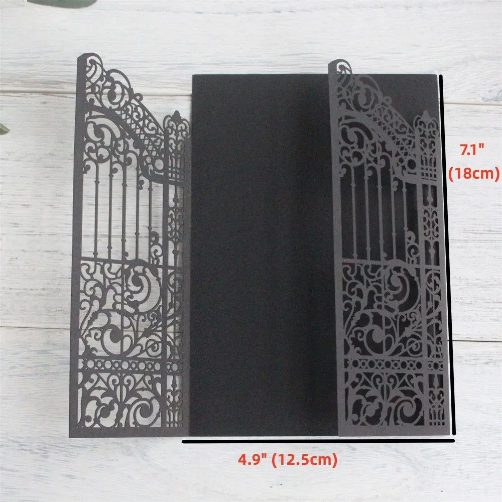 Black Fence Laser Cut Invitations for Weddings, Mermaid, Birthday Party Gate, Fold Design, 50 Sets