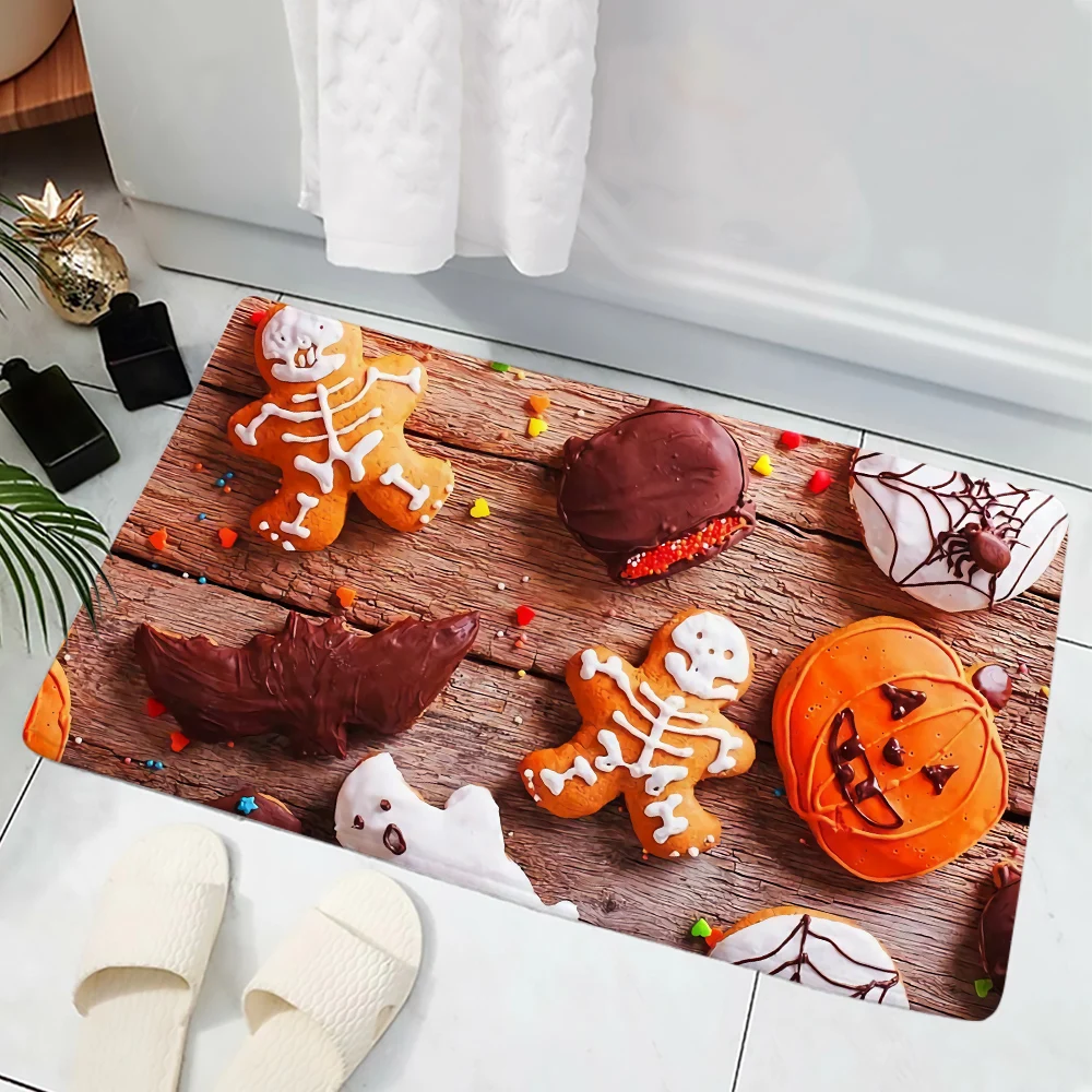 CLOOCL Fashion Carpets Halloween Theme Food Bat Pumpkin Cookies 3D Printed Floor Mat Flannel Area Rug Carpet for Hallway 40*60cm