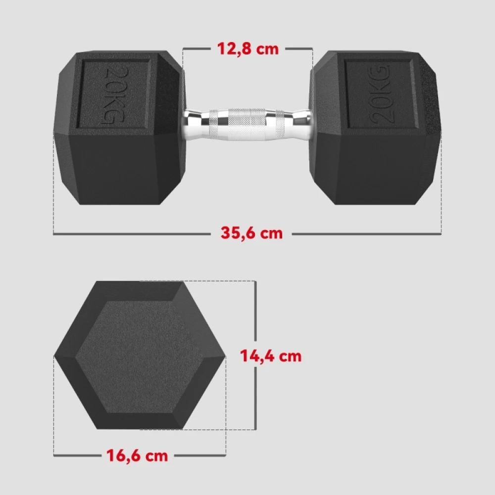 Fotografia 4: Halteres de ferro fundido com cabo texturizado, 2 peças de 20 kg, adequados para treino de força em casa e no estúdio.